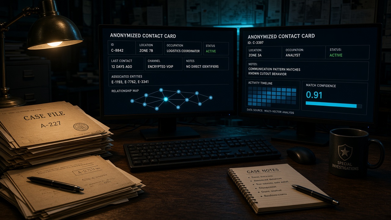 Contact Detective confidence console and case board